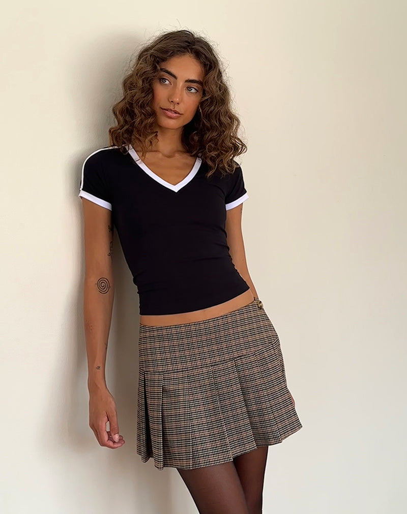 Izolde Baby Tee in Black with White Binding and M Embroidery