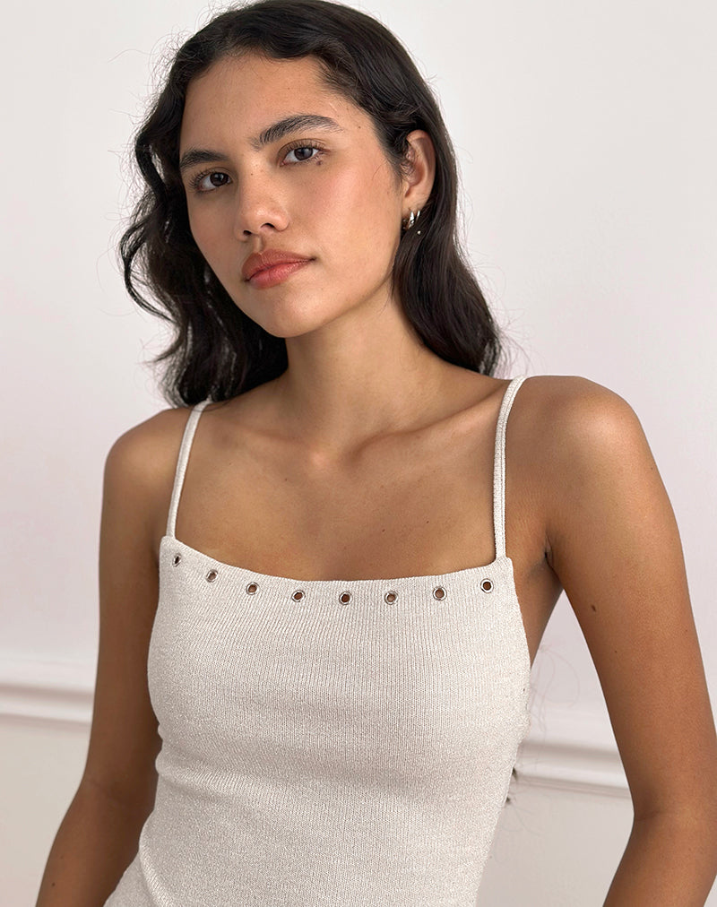 Jalari Eyelet Cami Top in Knit Oatmeal