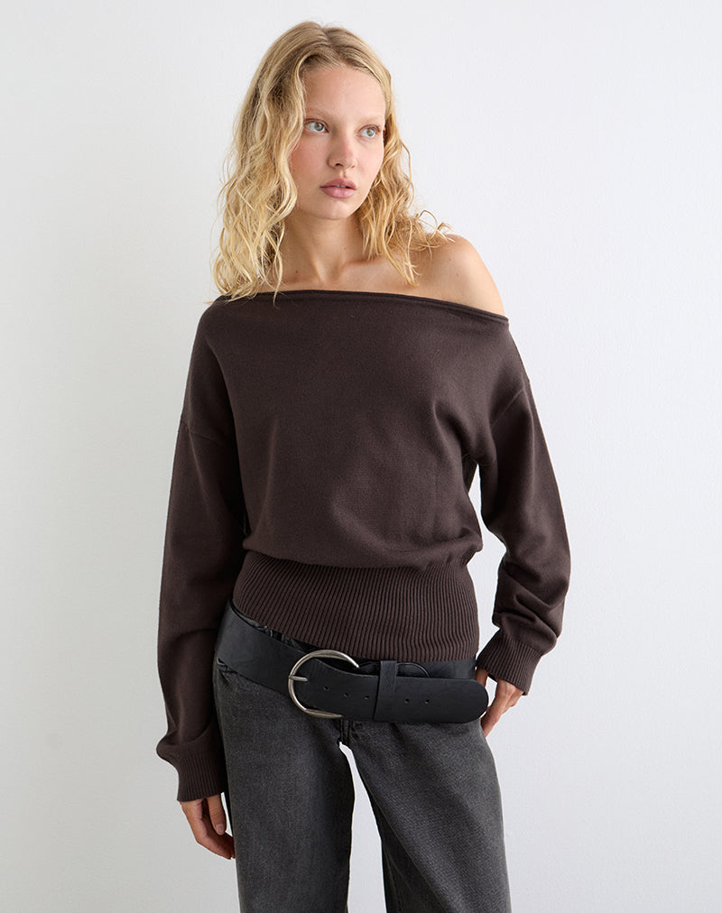 Jalira Asymmetric Jumper in Brown
