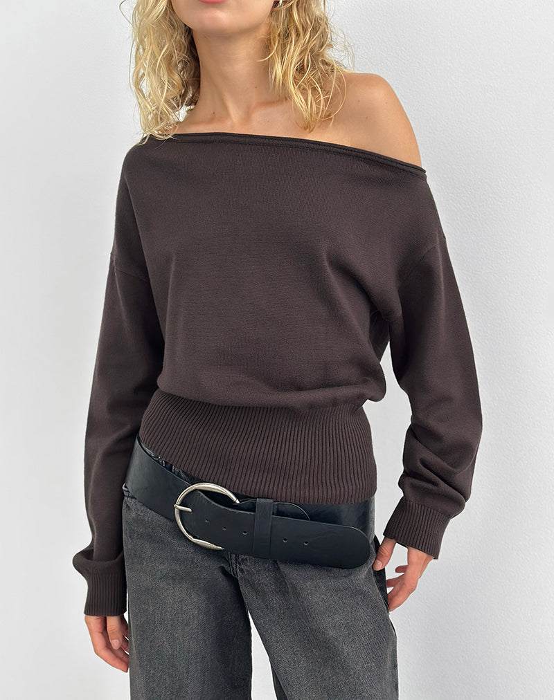 Jalira Asymmetric Jumper in Brown