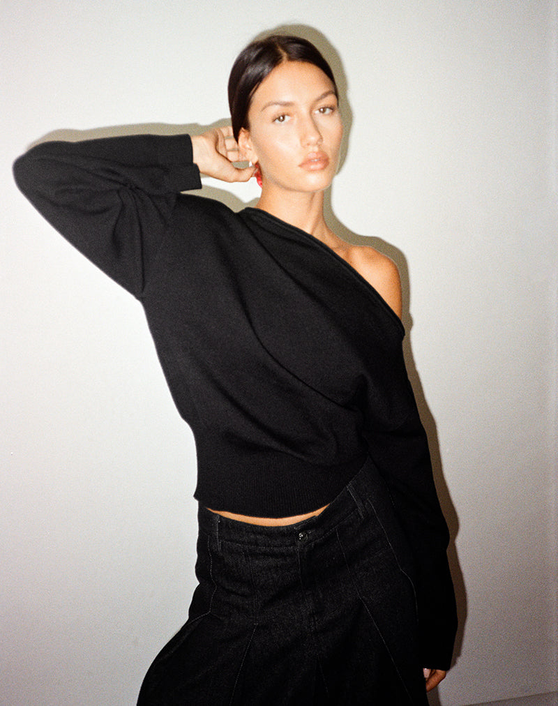 Jalira Asymmetric Cinch Jumper in Black