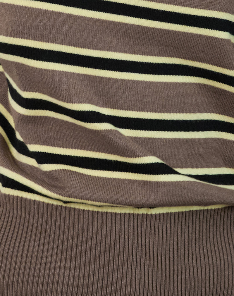Jalira Asymmetric Cinch Jumper in Stripe Brown and Yellow