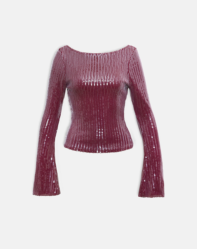 Jalwa Long Sleeve Top in Sequin Maroon