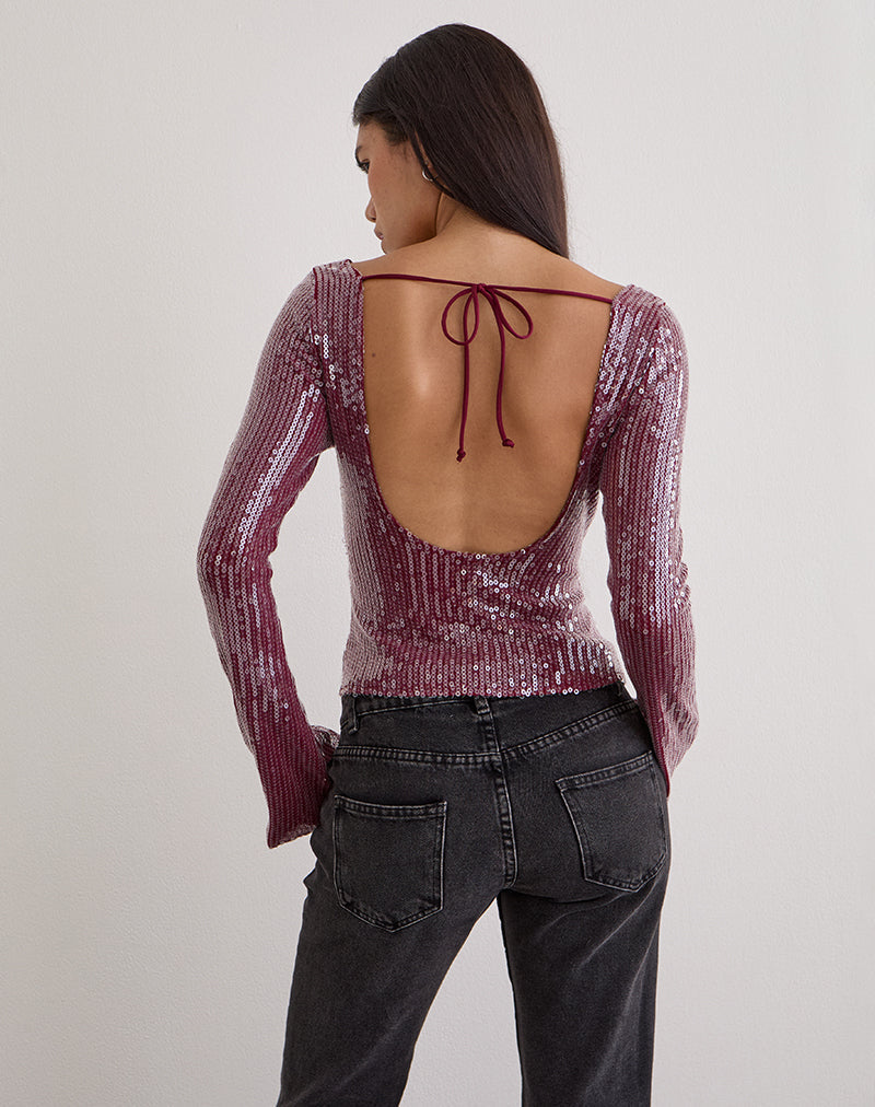 Jalwa Long Sleeve Top in Sequin Maroon