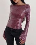 Jalwa Long Sleeve Top in Sequin Maroon