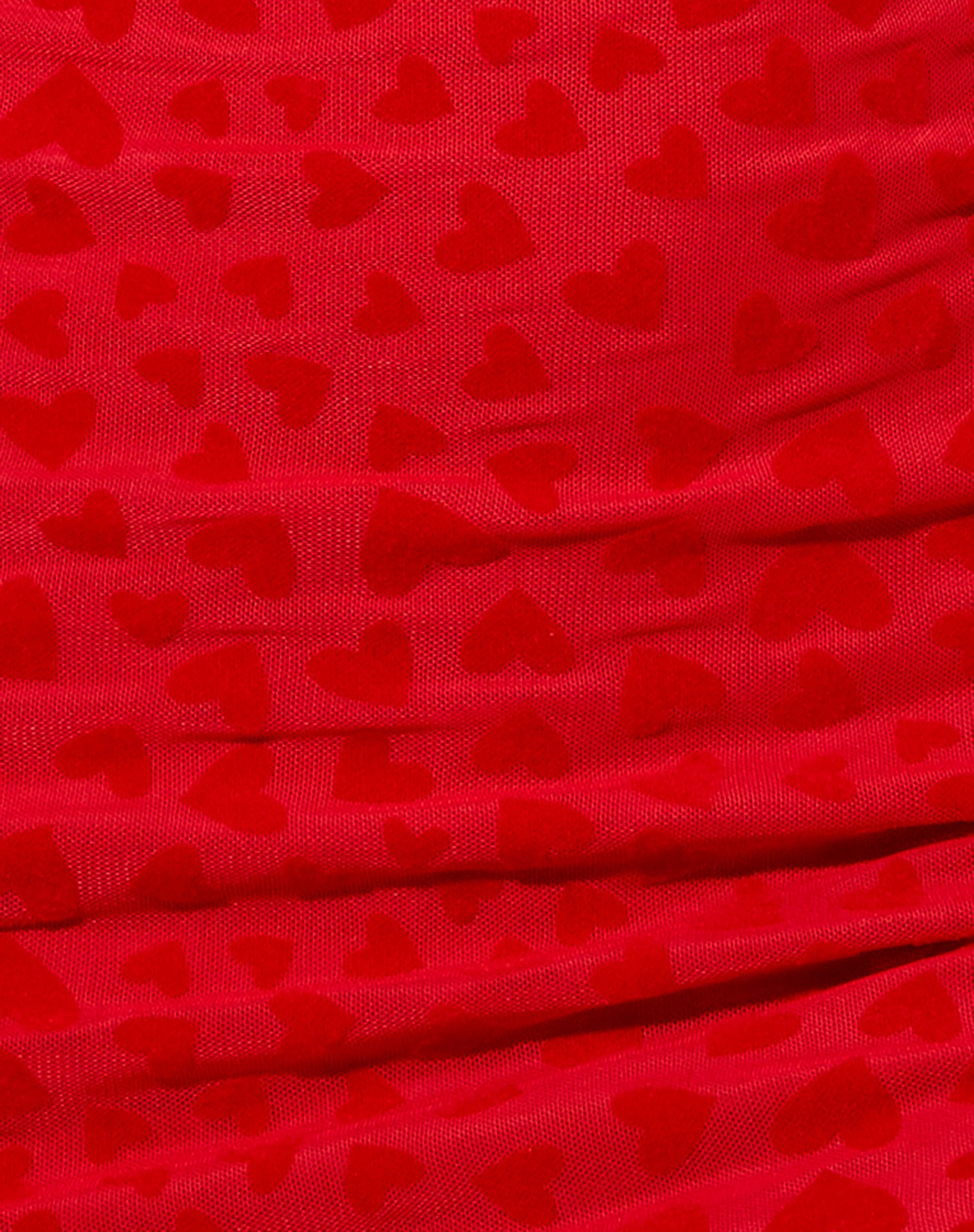 Jamila Mini Dress in Red Mesh Red Heart Flock