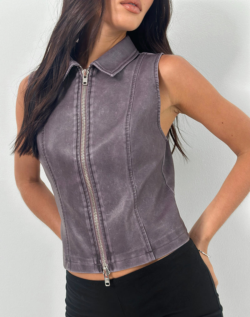 Janae Vest Top in Distressed PU Washed Plum