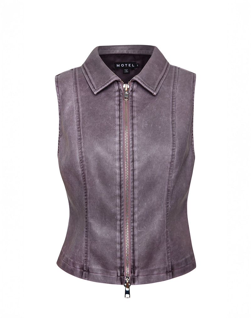 Janae Vest Top in Distressed PU Washed Plum