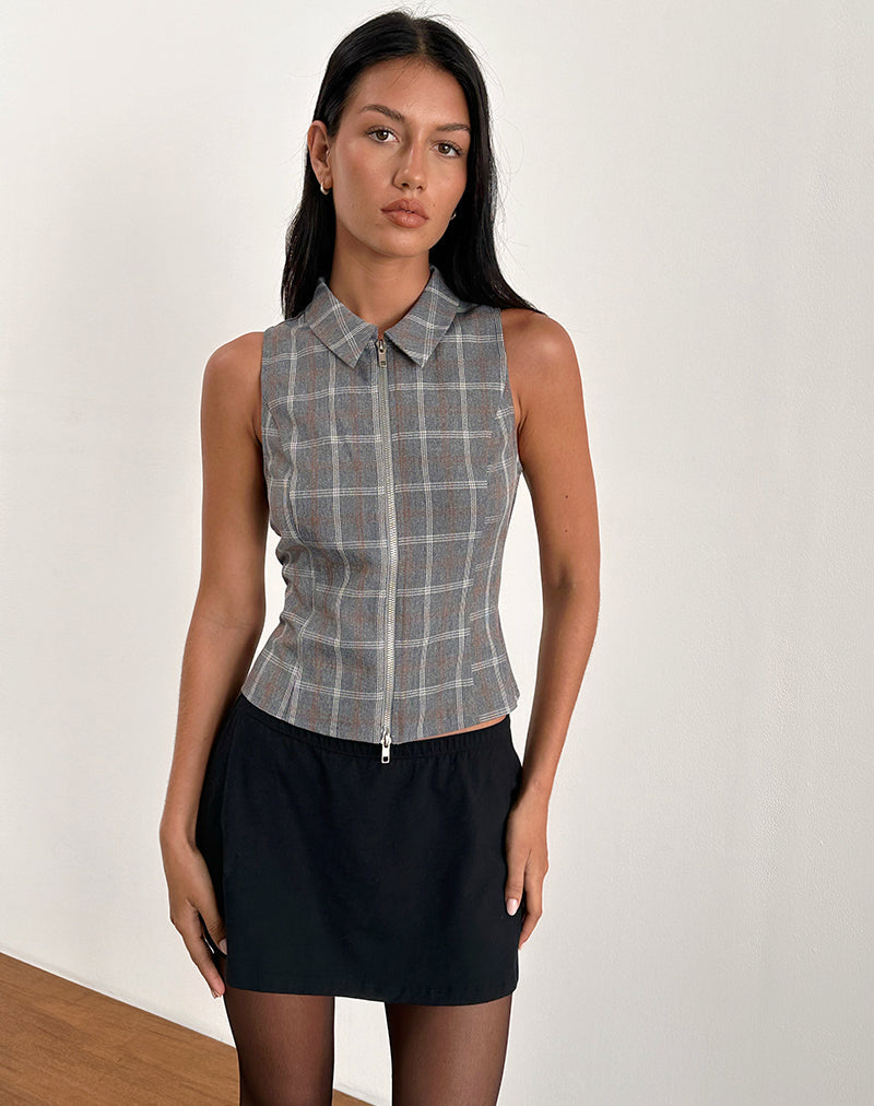 Janae Zip Vest Top in Grey Check