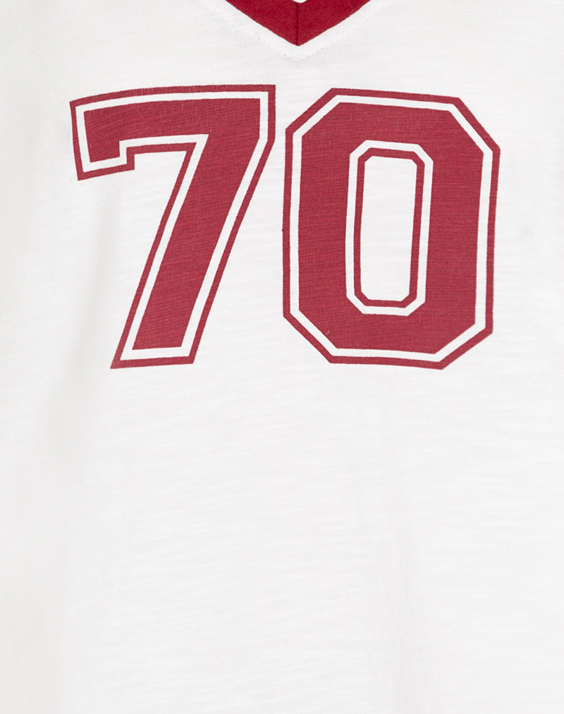 Janan Top in Off White with Adrenaline Red Binding