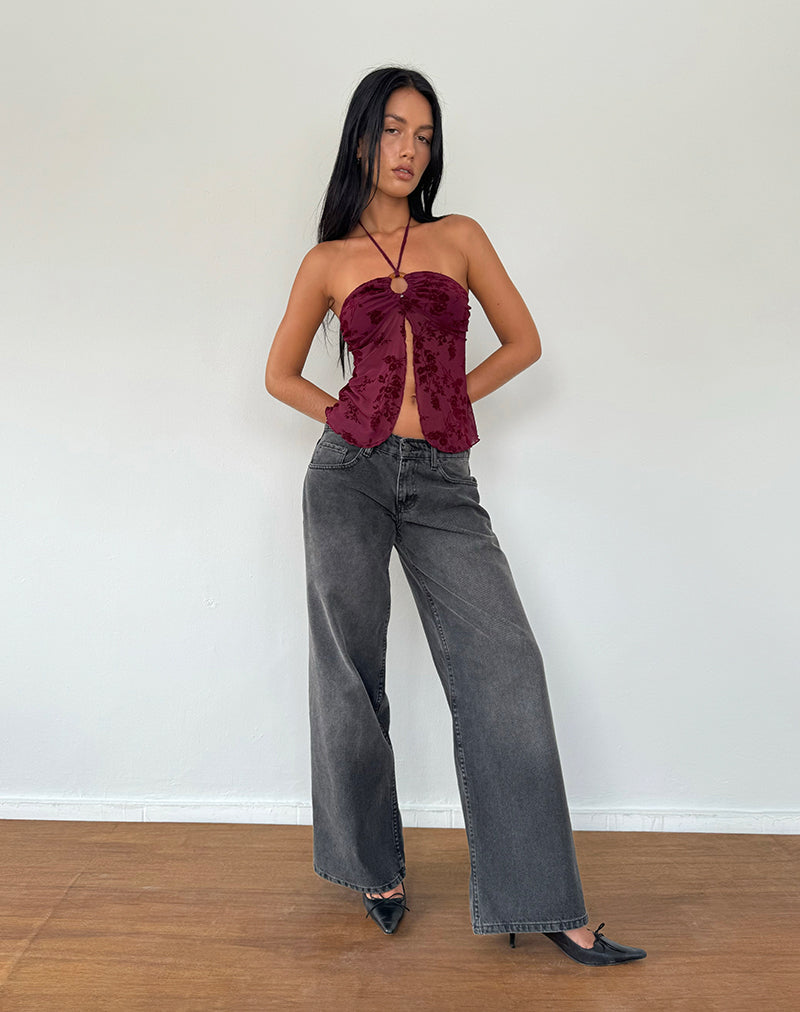 Janar Top in Botanical Flower Maroon