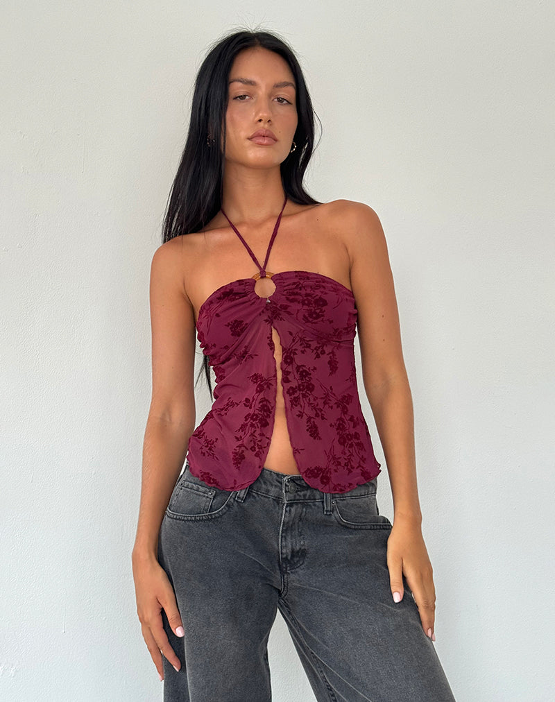 Janar Top in Botanical Flower Maroon