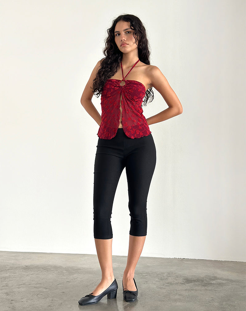 Janar Halterneck Top in Grunge Flower Flock Red