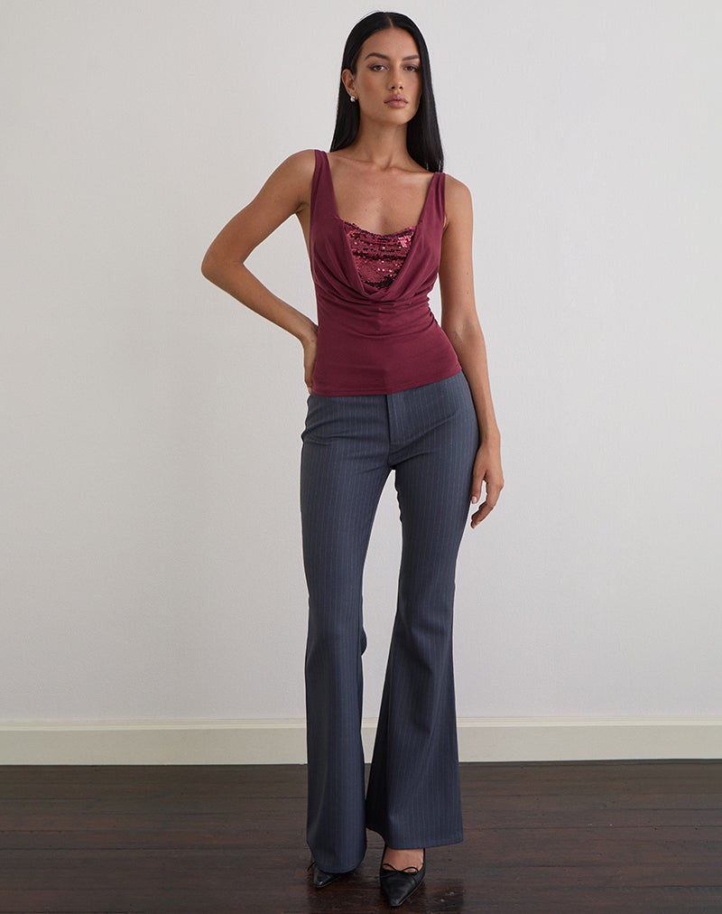 Janice Top in Sequin Jersey Burgundy