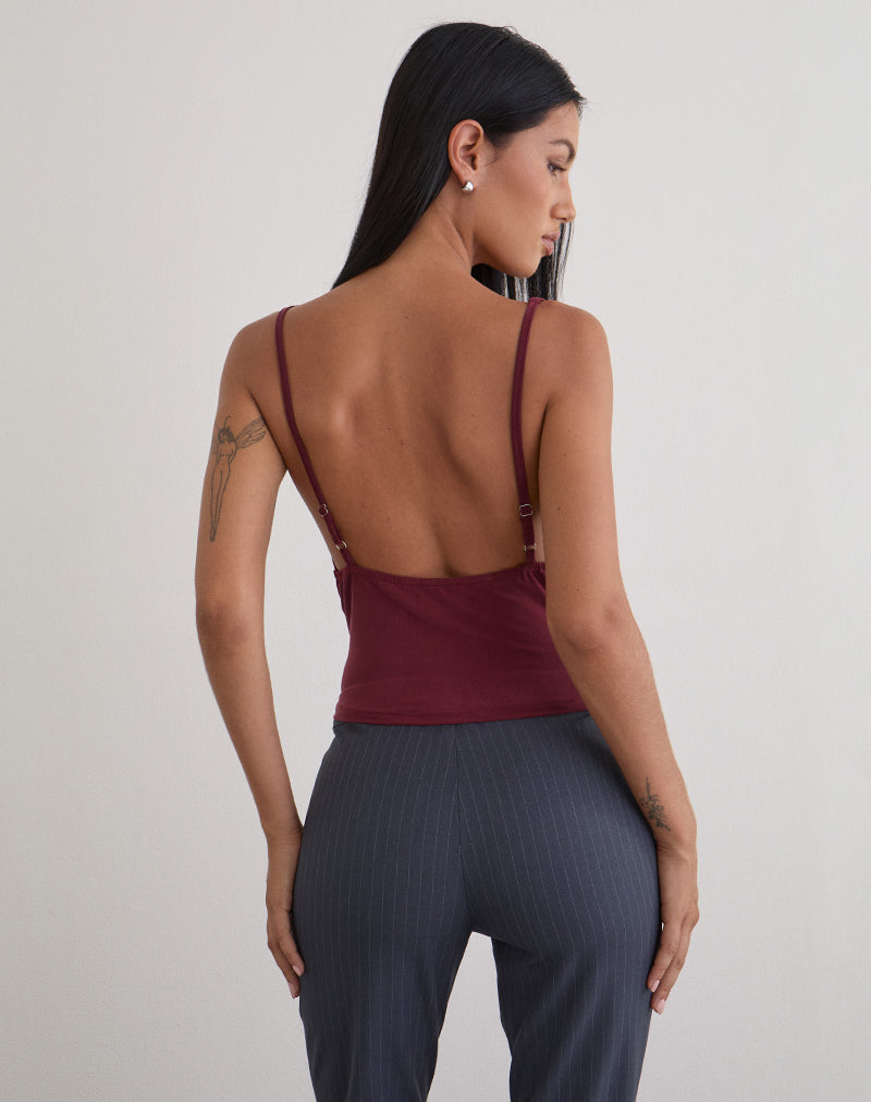 Janice Top in Sequin Jersey Burgundy