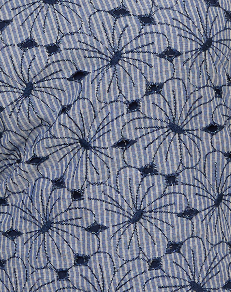 Janisa Halterneck Top in Blue Striped Flowers