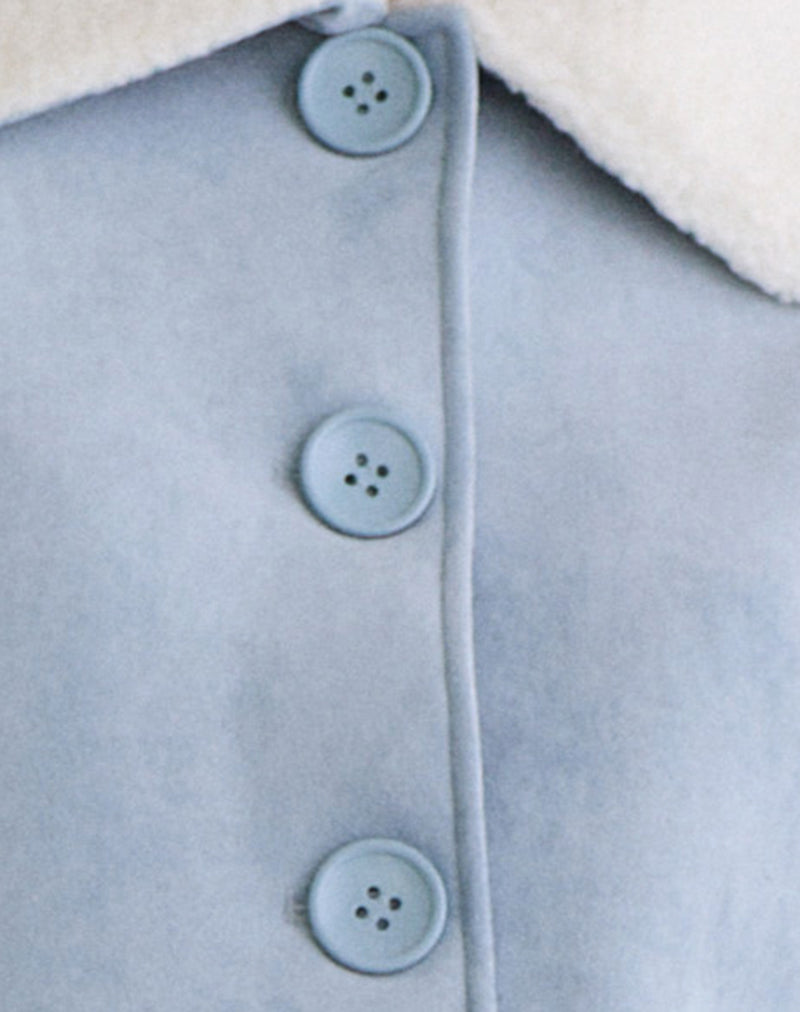 Jano Jacket in Faux Suede Blue with Borg