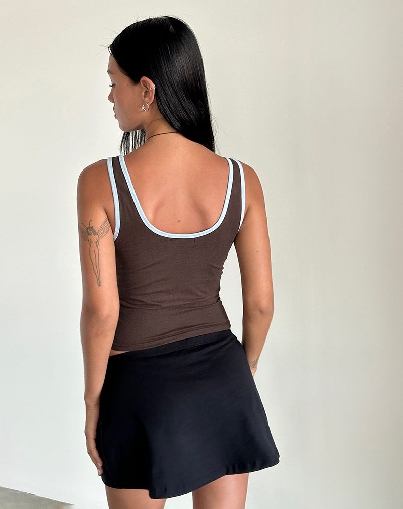 Jastiya Top in Brown with Nantucket Blue Binding