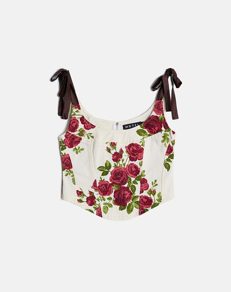 Jatmi Corset Top in Bouquet Roses Cream
