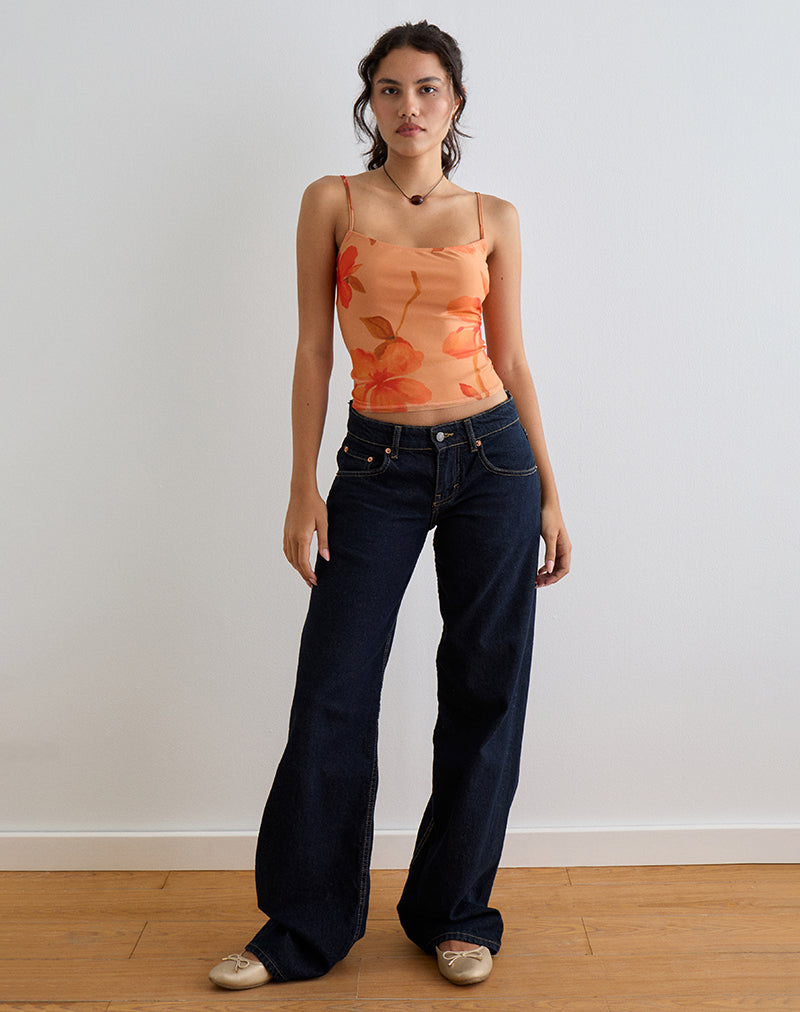 Jefita Cami Top in Watercolour Hibiscus Orange