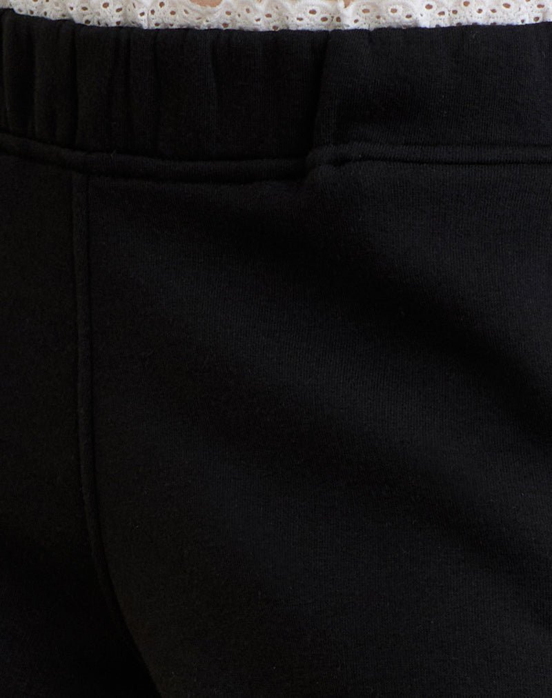 Jenita Loose Jogger in Black with White Picot Trim