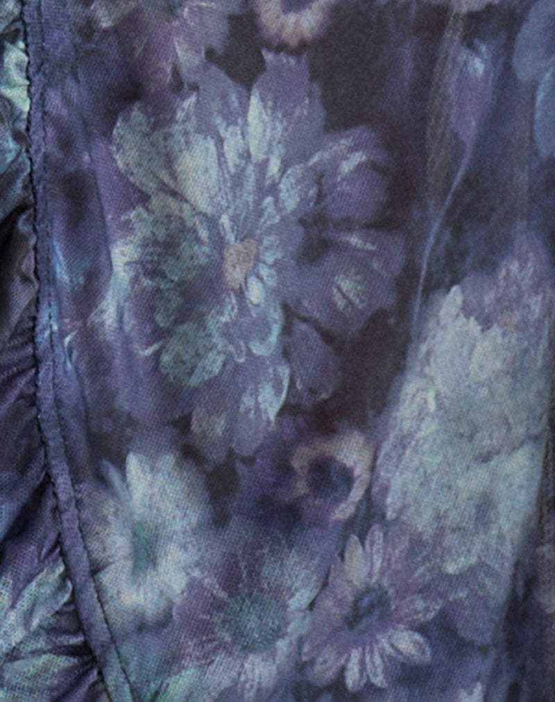 Jibola Top in Mesh Arty Flowers Dark Blue