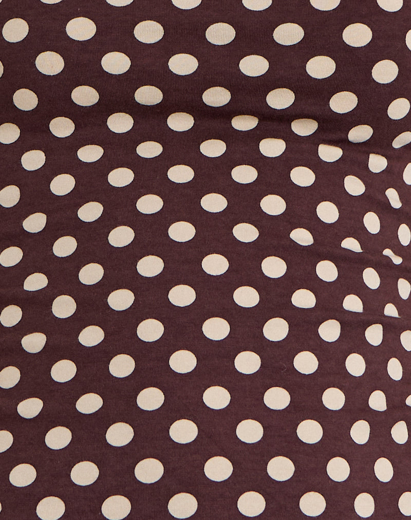Jinalo Sweetheart Top in Brown with Small Cream Polka Prints