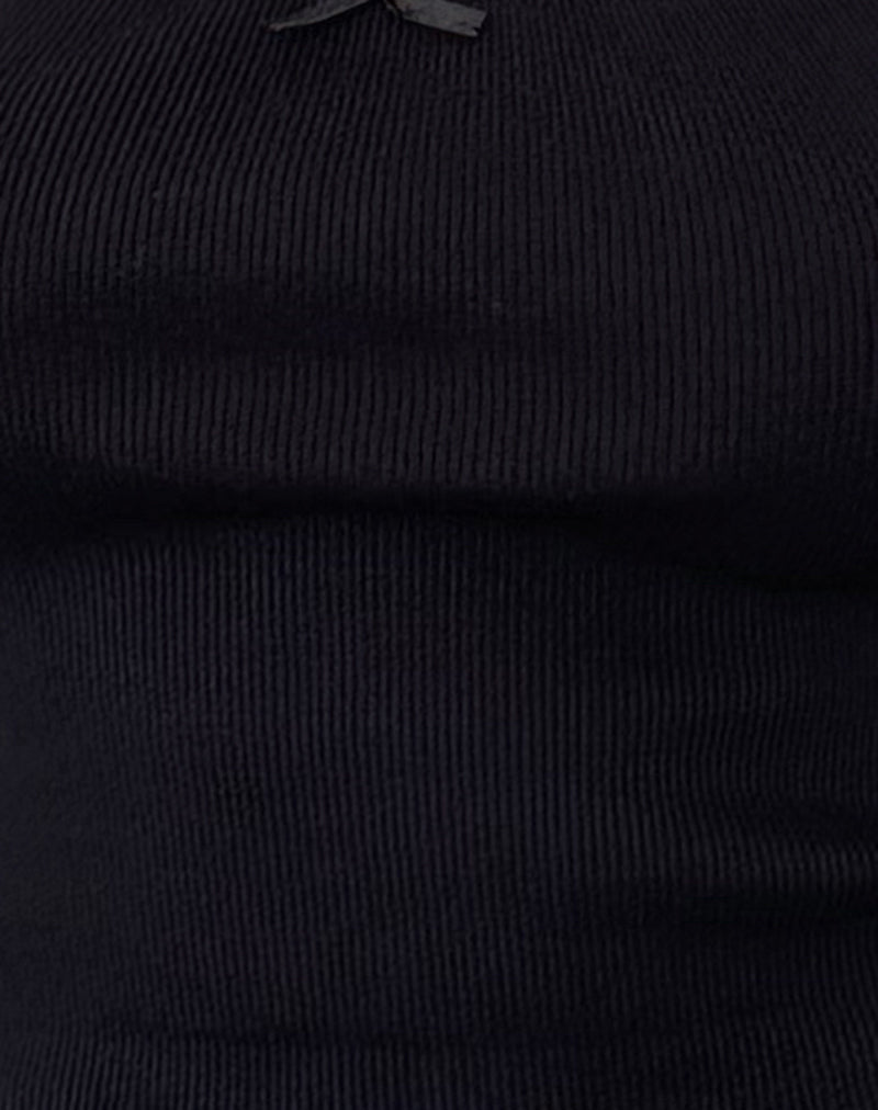 Jinila Top in Black with Lace Trim and Bow