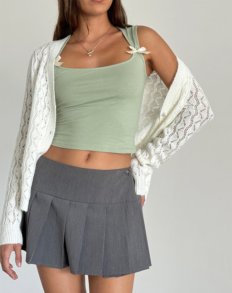 Jiniso Crop Top in Sage with Ivory Bows