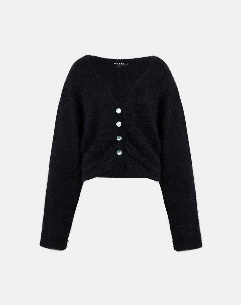 Jiyo Gathered Cardigan in Knit Black