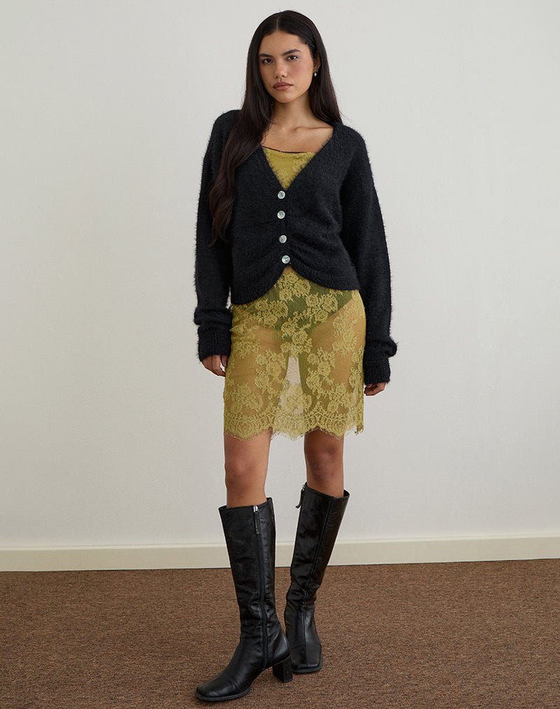 Jiyo Gathered Cardigan in Knit Black