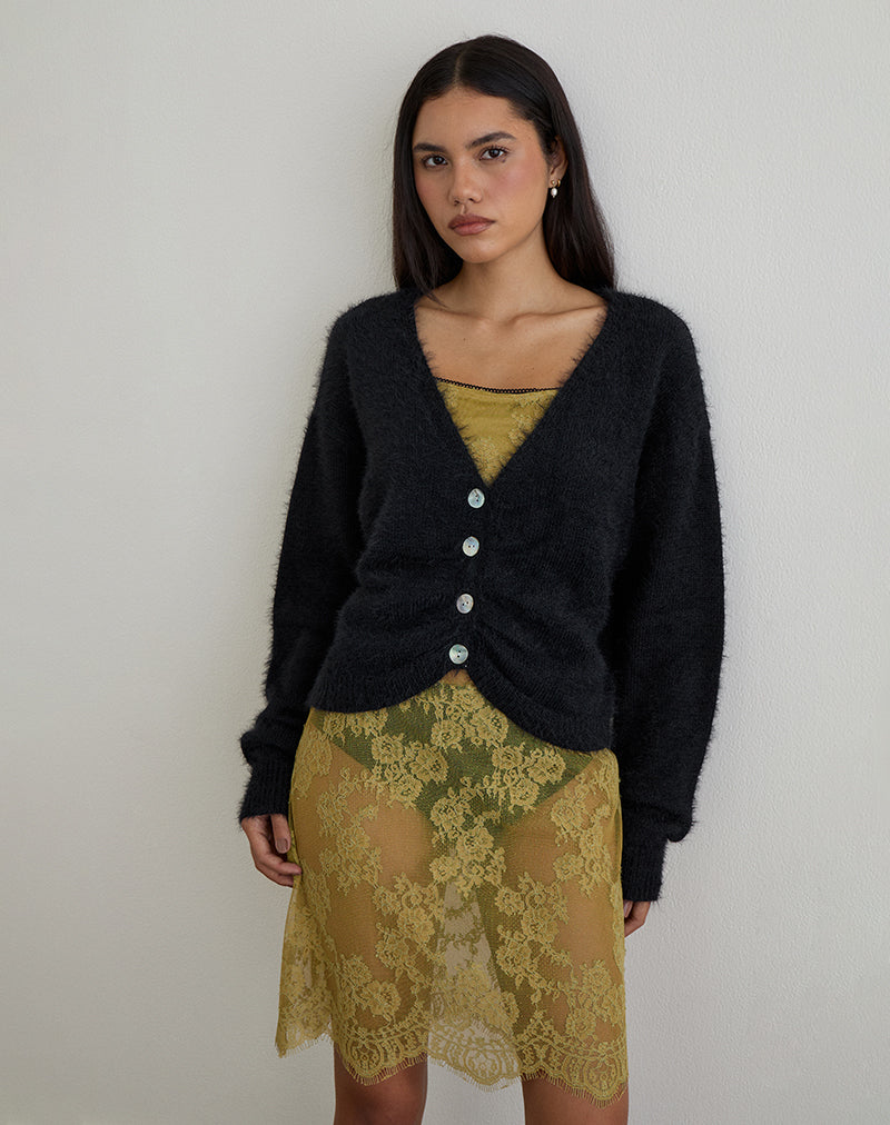 Jiyo Gathered Cardigan in Knit Black