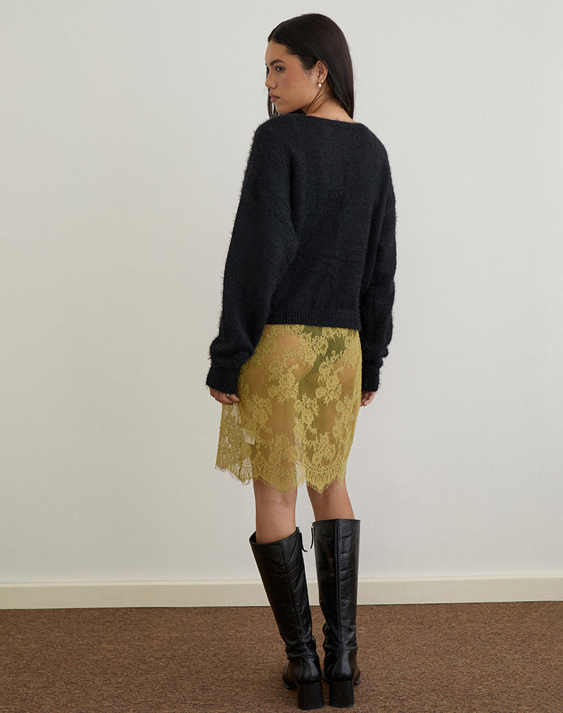 Jiyo Gathered Cardigan in Knit Black