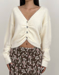 Jiyo Gathered Cardigan in Knit Ivory