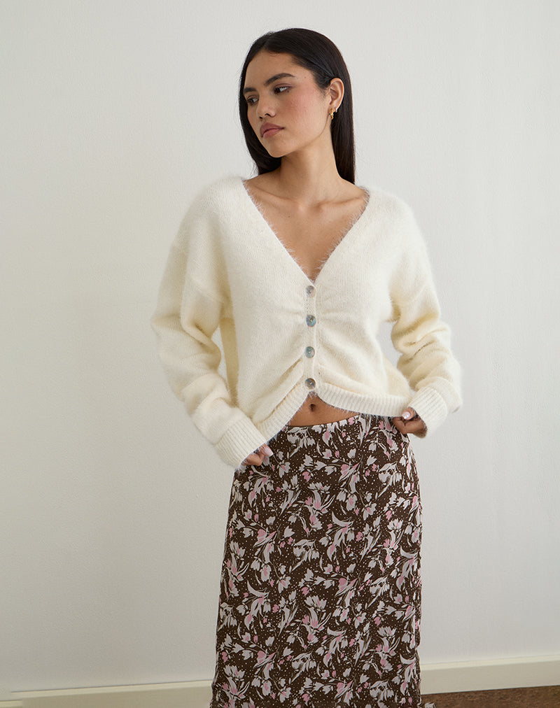 Jiyo Gathered Cardigan in Knit Ivory