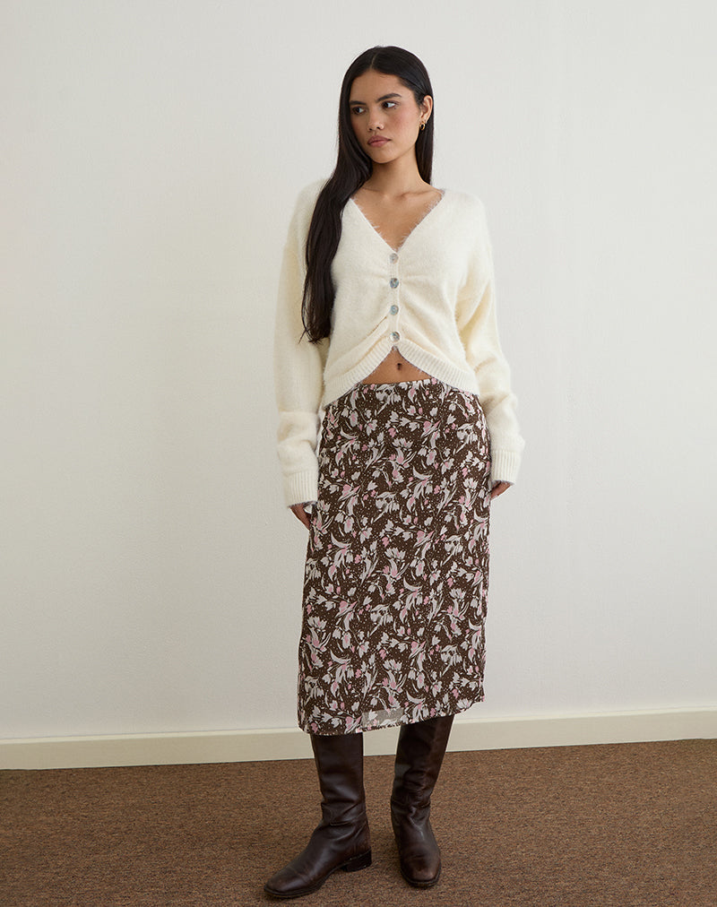 Jiyo Gathered Cardigan in Knit Ivory