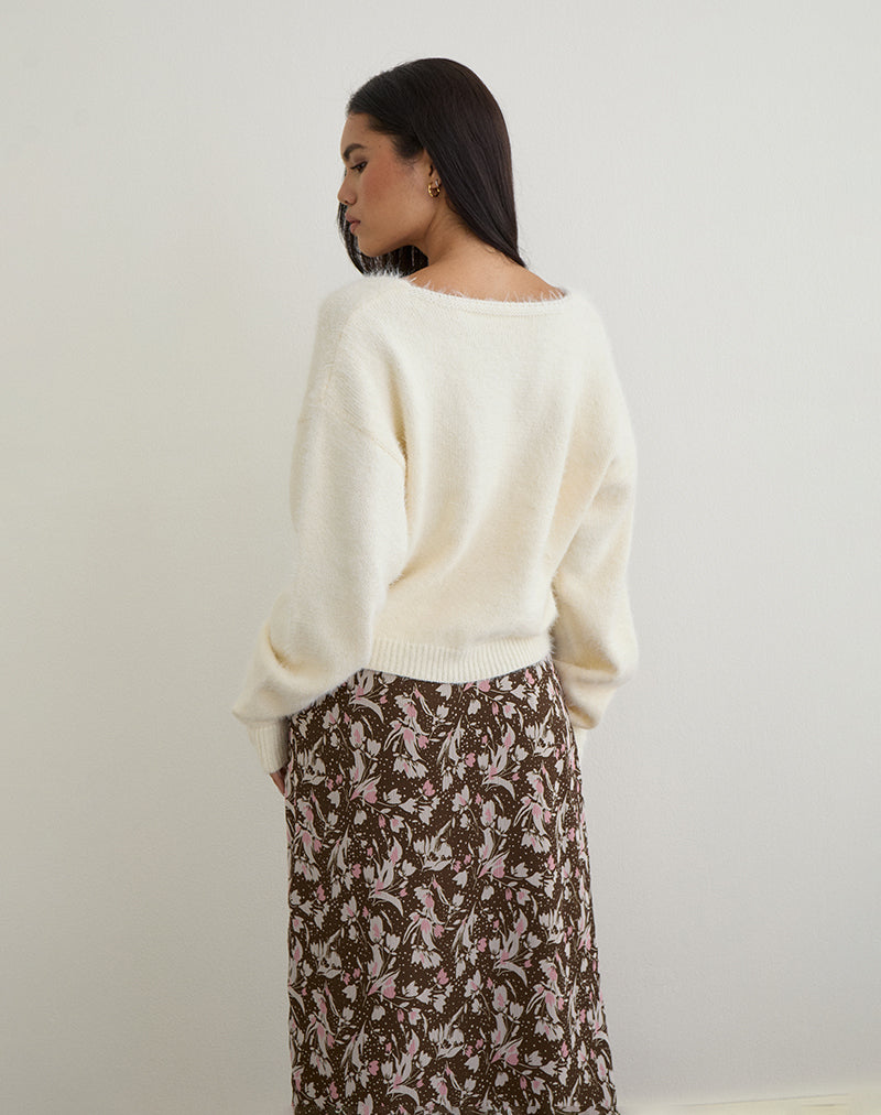 Jiyo Gathered Cardigan in Knit Ivory