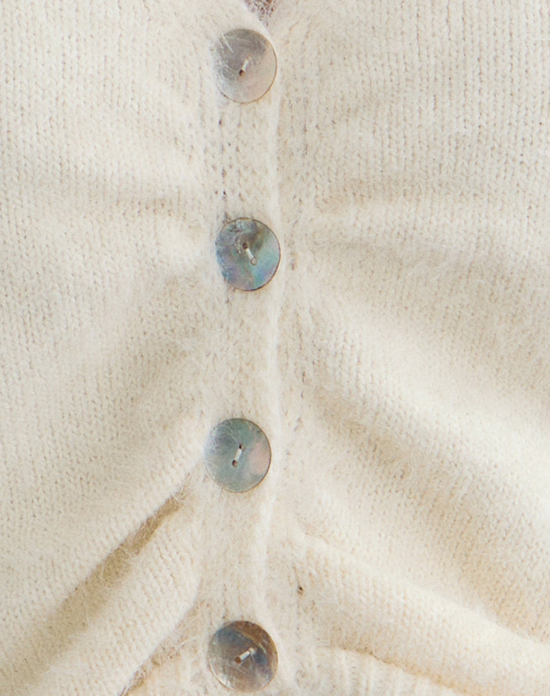 Jiyo Gathered Cardigan in Knit Ivory