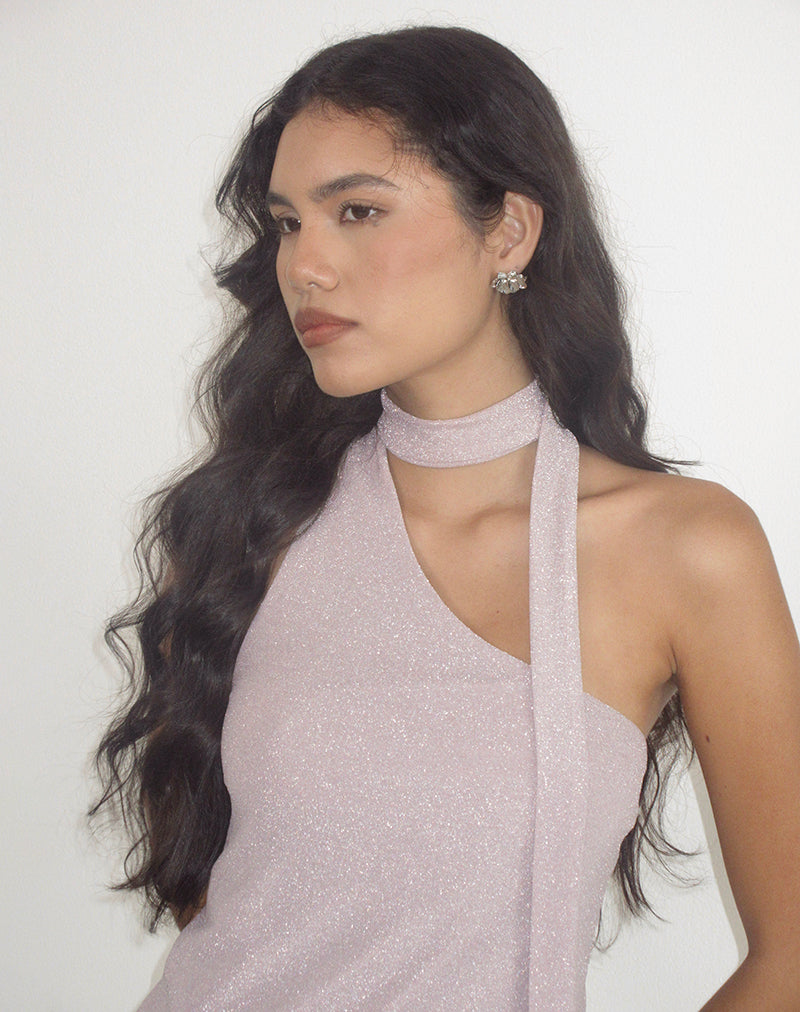 Joanka Tie Neck Dress in Shimmer Lurex Pink