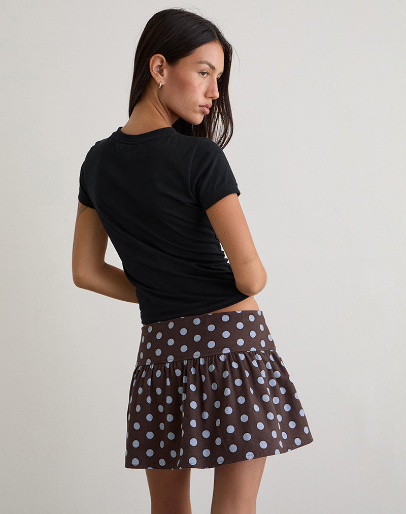 Jolea Pleated Mini Skirt in Mono Polka Brown