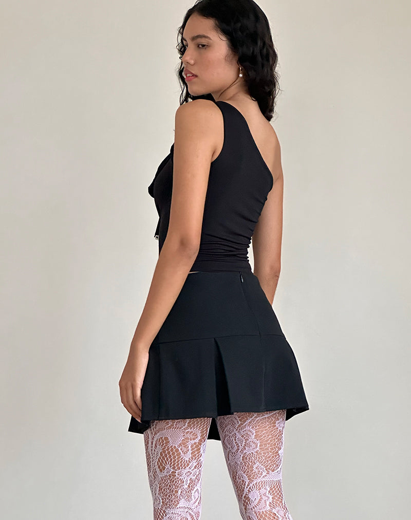 Jovie One Shoulder Slinky Bow Top in Black