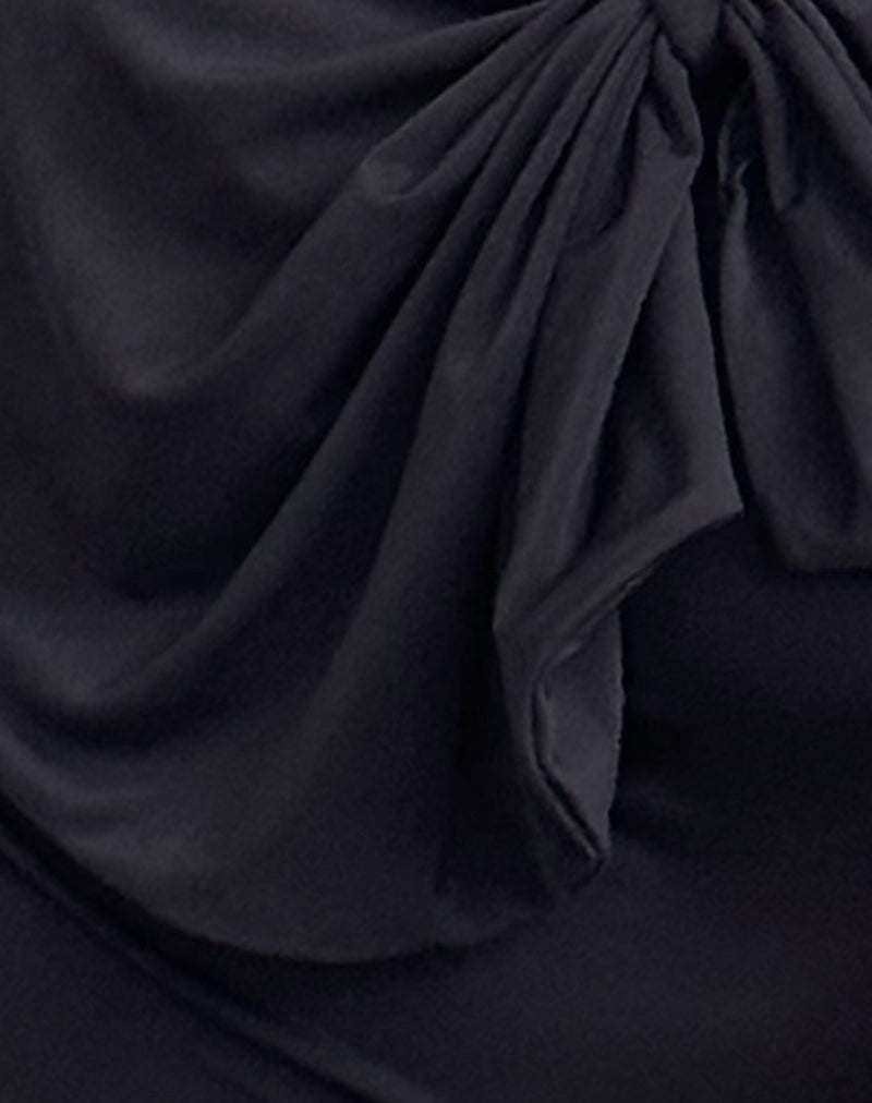 Jovie One Shoulder Slinky Bow Top in Black