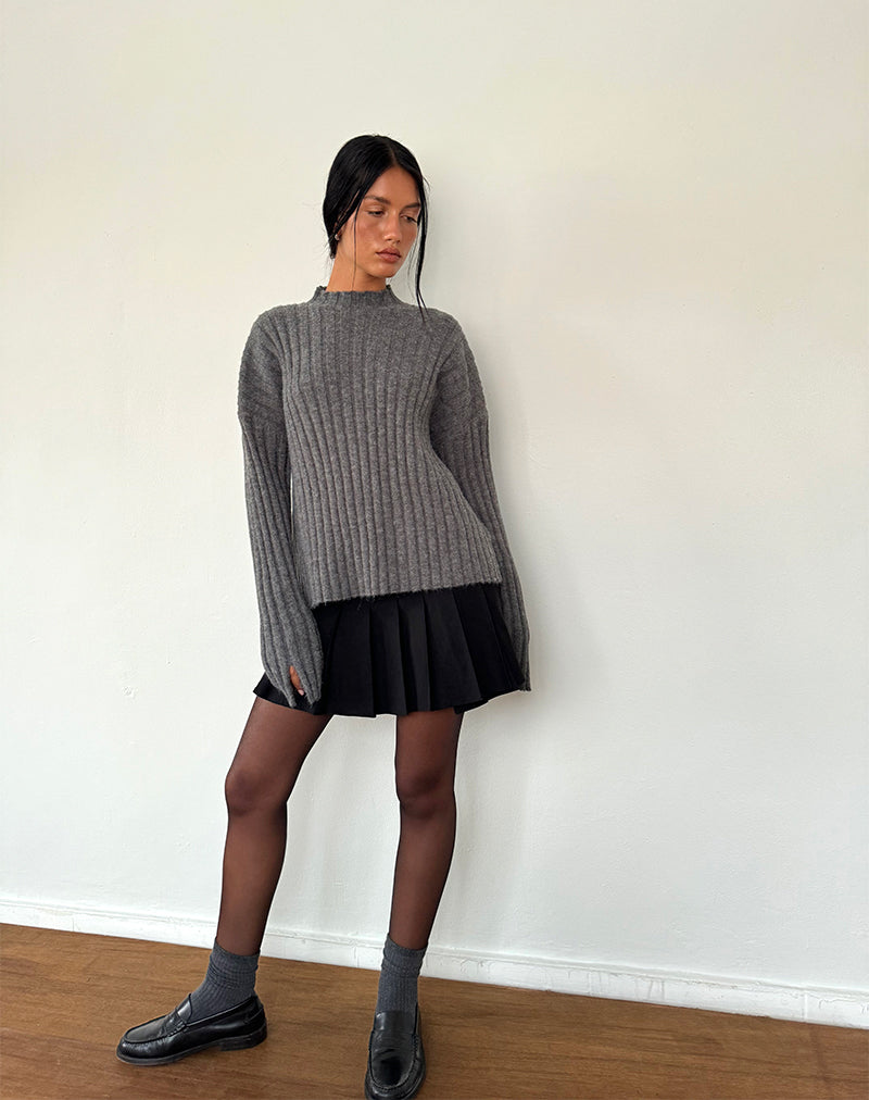 Judah Oversized Chunky Rib Knit Jumper in Charcoal