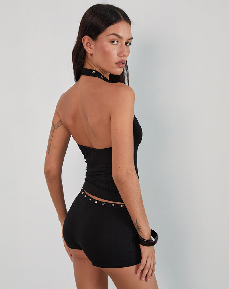 Jugo Halterneck Top in Black with Eyelets