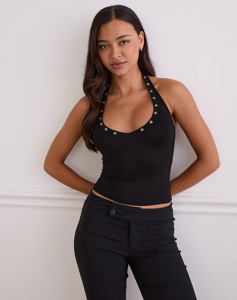 Jugo Halterneck Top in Black with Eyelets