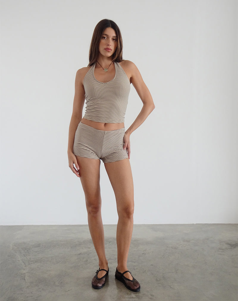 Sera Micro Shorts in Stripe Jersey Neutral Brown