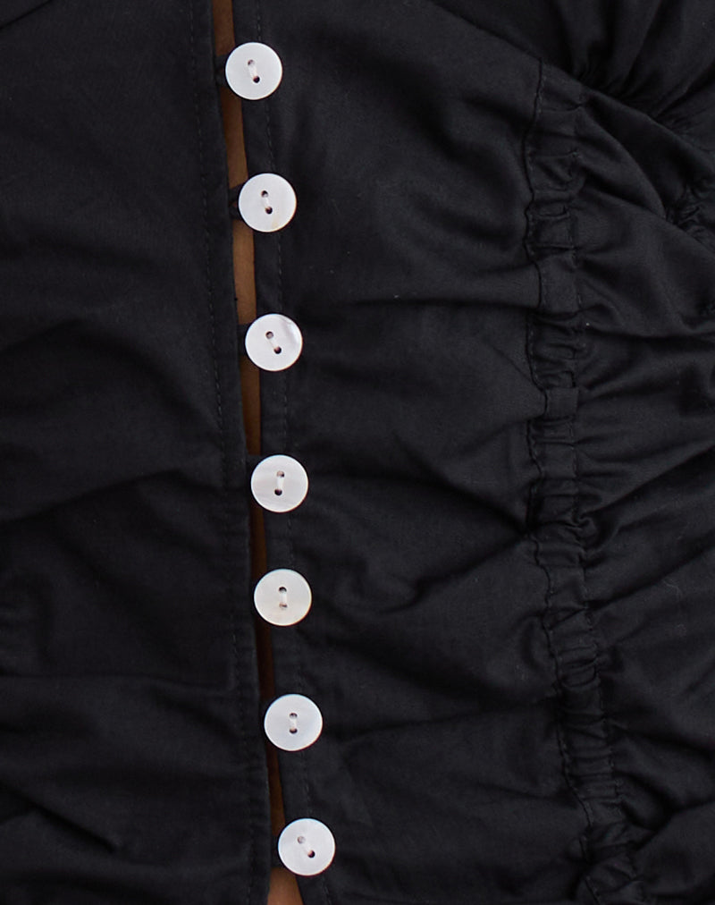 Kadek Fitted Plunge Blouse in Poplin Black