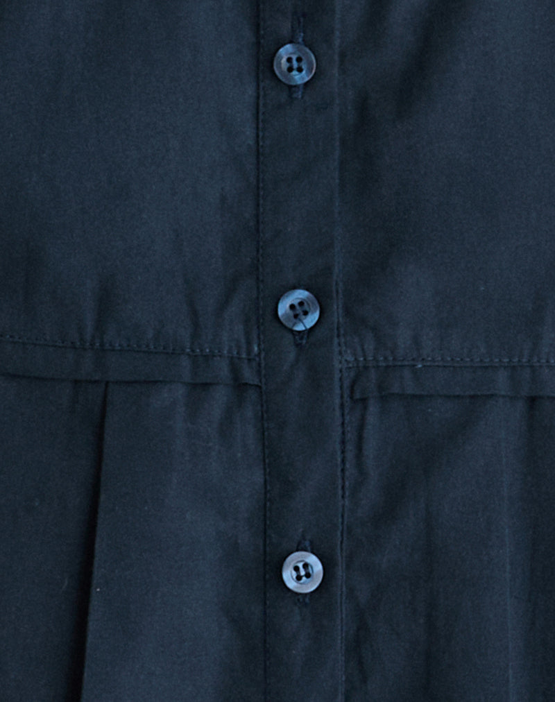 Kaelis Pleated Blouse in Poplin Dark Navy
