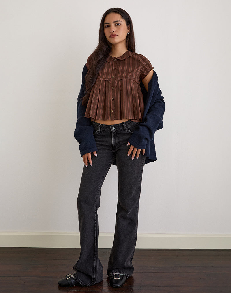 Kaelis Pleated Blouse in Stripe Brown