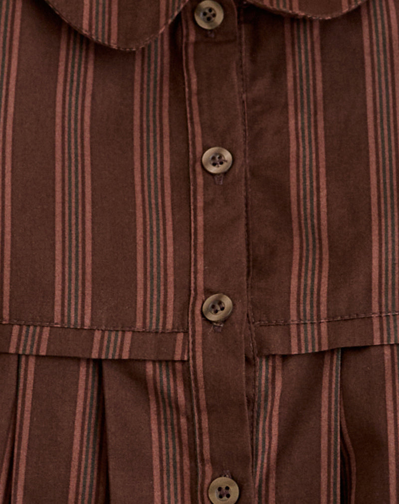 Kaelis Pleated Blouse in Stripe Brown